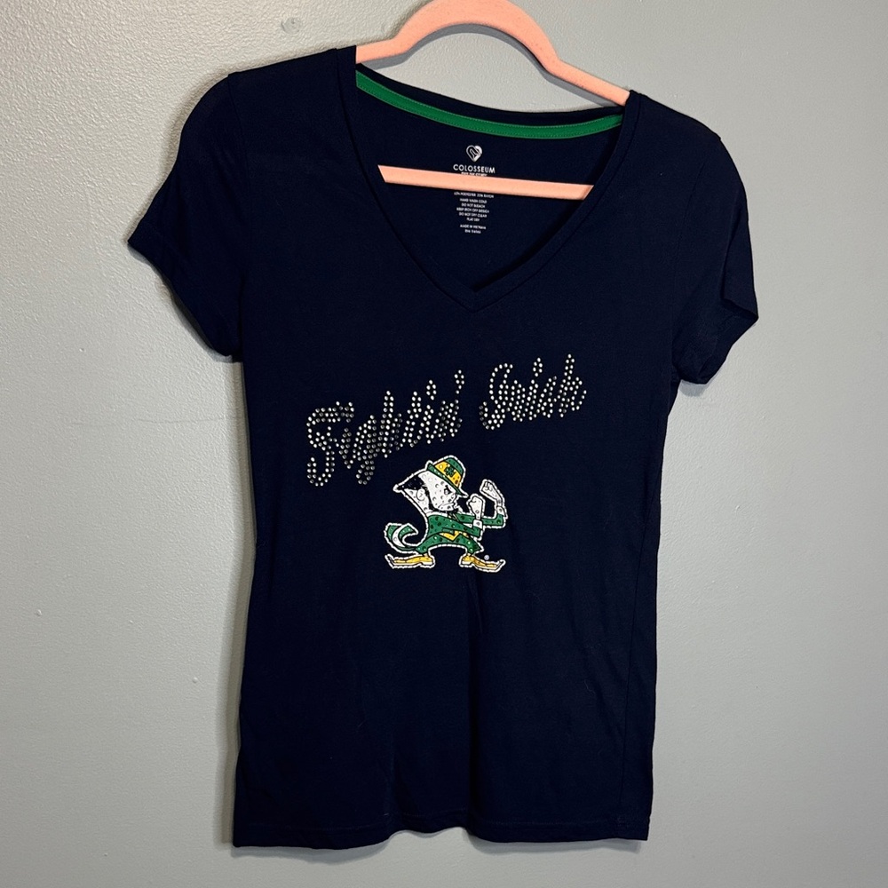 Colosseum Navy Fighting Irish V-Neck bedazzled Tee‎